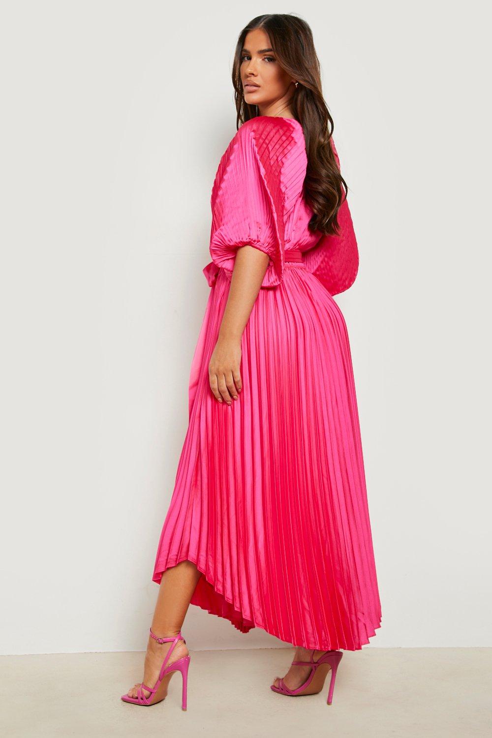 Hot pink 2025 pleated dress